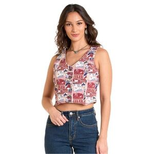 Rock & Roll Denim Americana Patriotic Western Red, White & Blue Vest Size M NWT